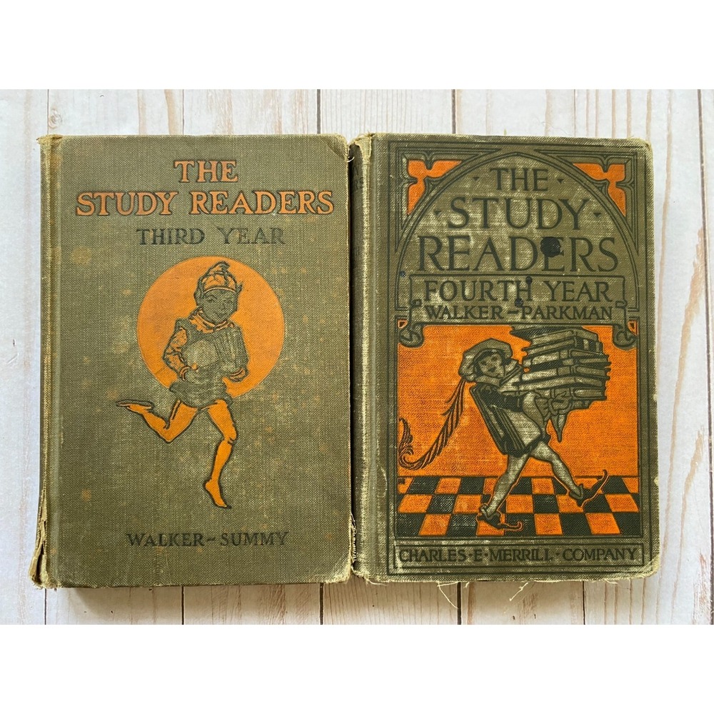 Lot Set of 2 Antique The‎ Study Readers Third Year 1926 Fourth Year 1924